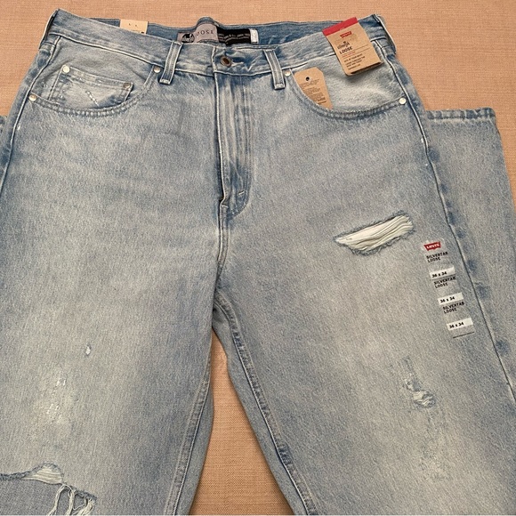 Levis Silver Tab Jeans 36x34 Loose Distressed Tapered Leg Denim Cotton -NWT - Picture 4 of 13